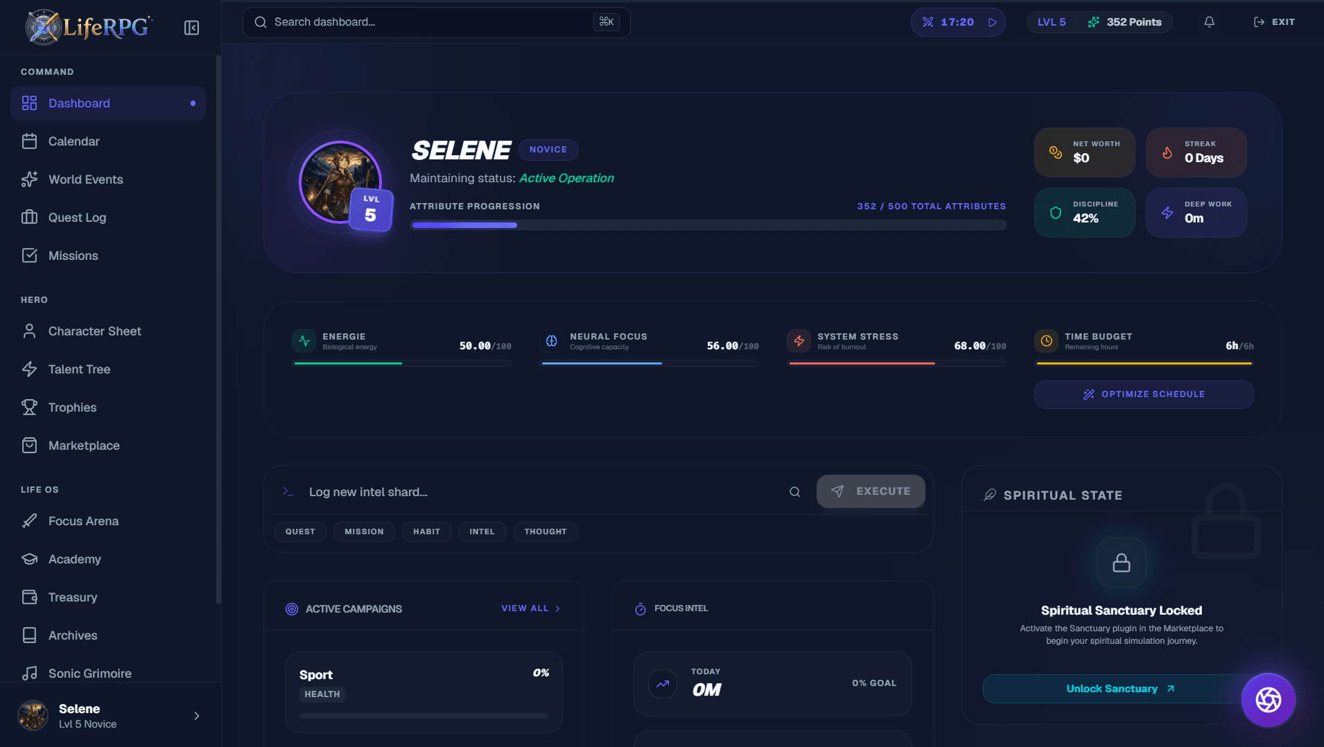 LifeRPG dashboard showing the real app interface